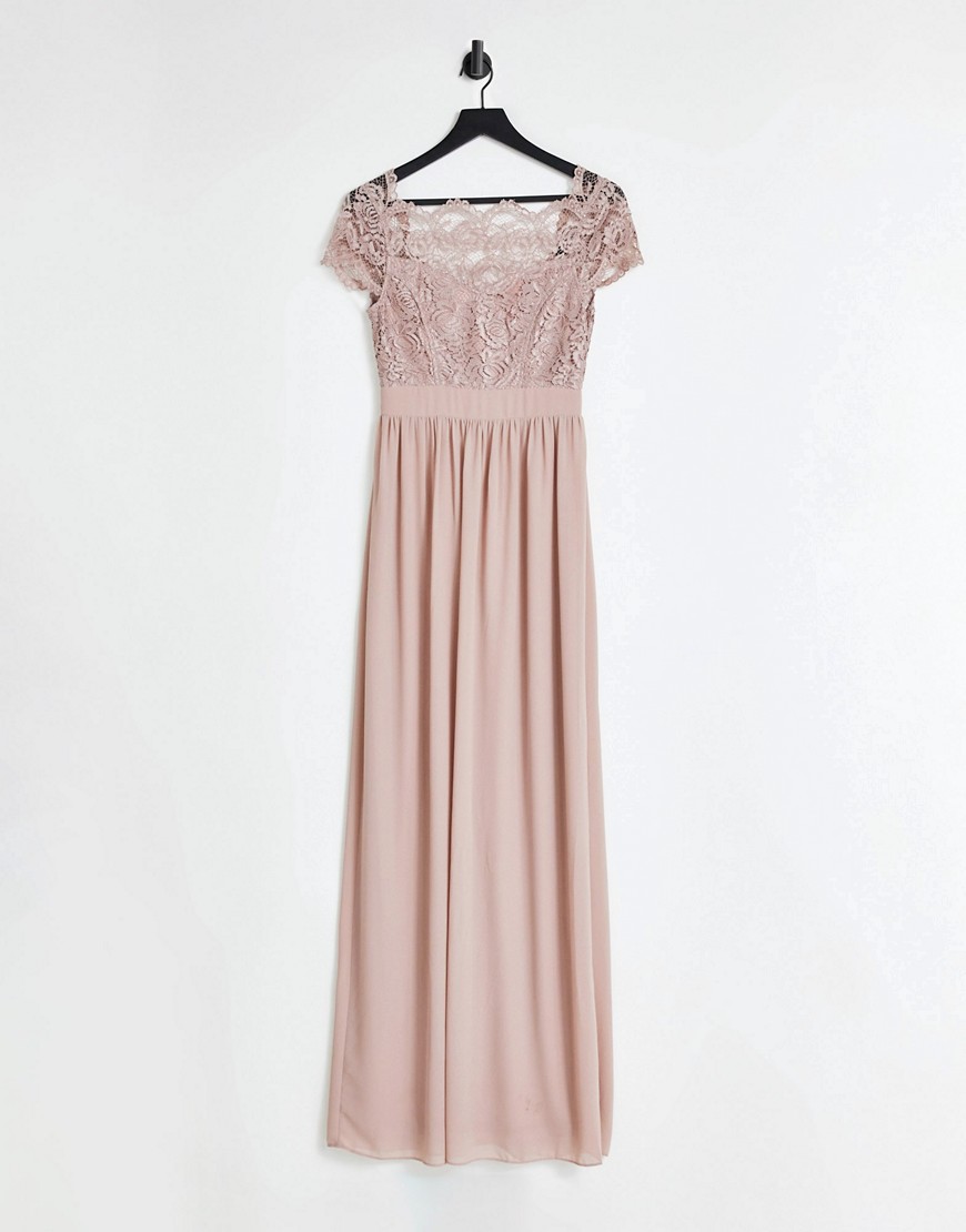 TFNC - Bruidsmeisjes - Lange kanten jurk met geschulpte achterkant in lichtmauve-Roze
