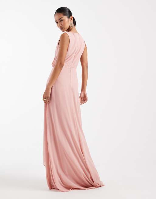 TFNC - Bruidsmeisjes - Maxi jurk van chiffon met gedraaid detail in roze, 2 van 4