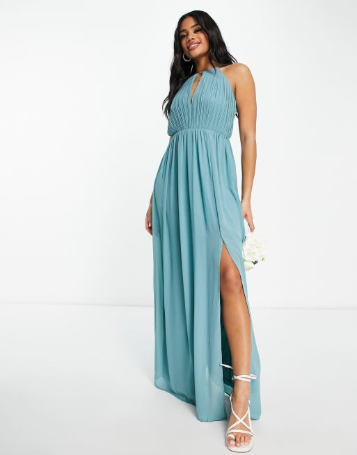 TFNC - Bruidsmeisjes - Maxi jurk van chiffon met geplooide voorkant en open achterkant in zeeblauw