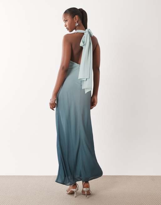 TFNC - Bruidsmeisjes - Maxi jurk van chiffon met halternek in aqua ombre, 3 van 4