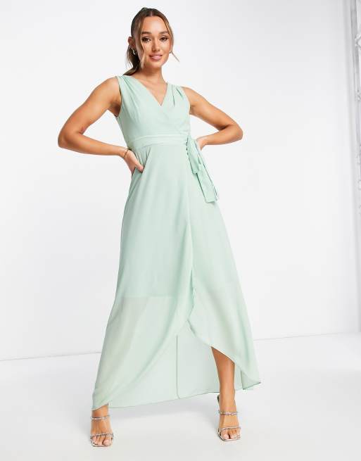 TFNC - Bruidsmeisjes - Maxi-jurk van chiffon met overslag in saliegroen |  ASOS