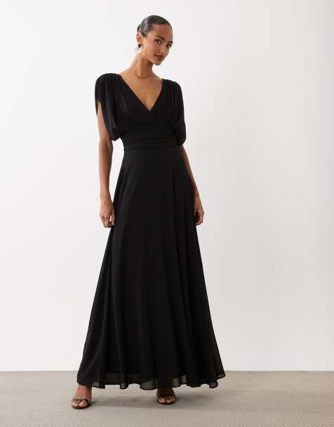 TFNC bruidsmeisjes maxi-jurk van geplooide chiffon in zwart - view 1