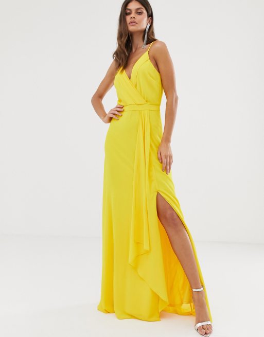 Yellow wrap maxi hot sale dress