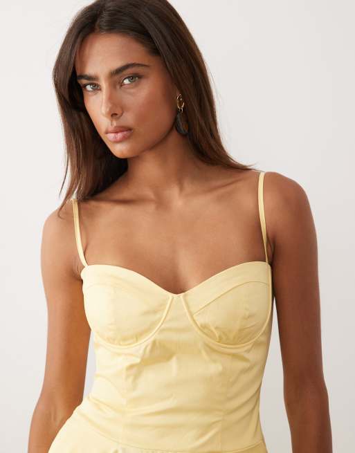 TFNC – Camisole-Midikleid aus Baumwolle in Gelb mit Korsettdetail, 3 von 4