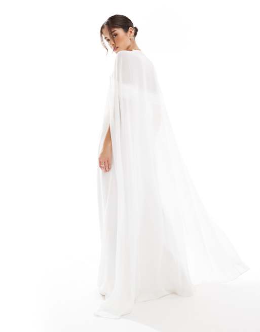 TFNC - Cape longue de mariée en mousseline - Blanc, 2 de 4