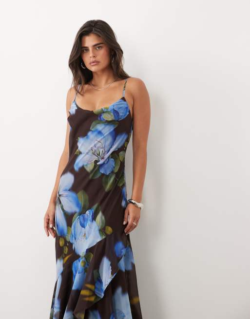 TFNC chiffon cami drape back maxi dress in black floral print, 2 of 4
