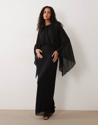 Tfnc Chiffon Cape Detail Maxi Dress In Black