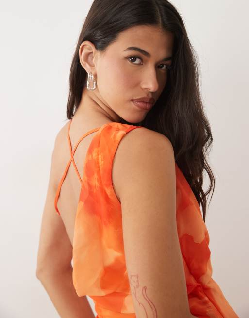 TFNC chiffon cowl neck maxi dress in orange floral print, 2 of 4