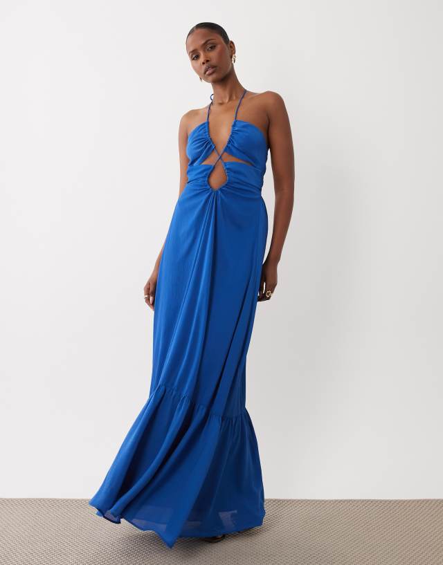 cobalt blue halter neck dress TFNC chiffon cut out detail maxi in Great for any cup RGroup_AM-PD-10530 Rainbow Lace Maxi Maternity Color:Natural White
