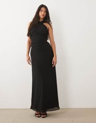 Tfnc Chiffon Halter Neck Drape Maxi Dress In Black