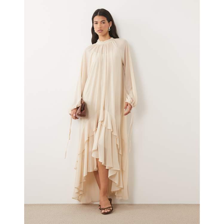 white long sleeve chiffon maxi dress Elegant White Long Sleeve Chiffon Maxi Dress