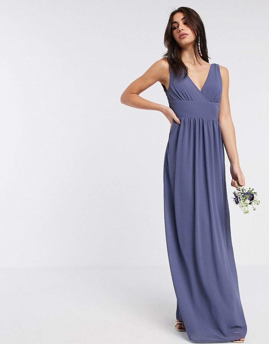 TFNC - Chiffon jurk voor bruidsmeisjes met top met overslag in marineblauw