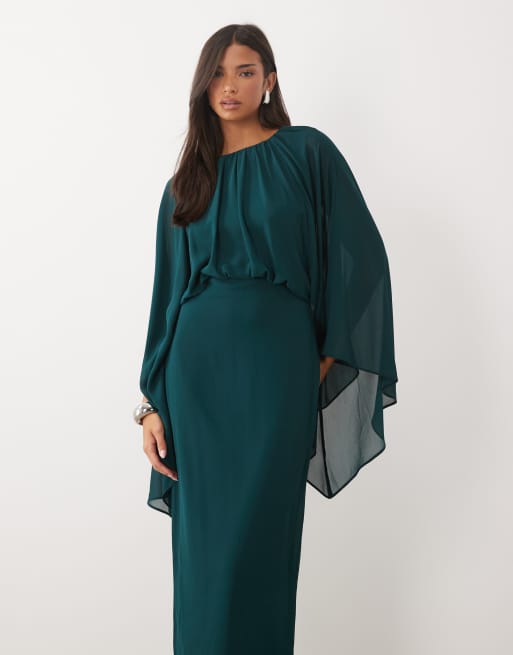 TFNC chiffon-kjole med kappe-detalje i dyb teal, 2 af 4