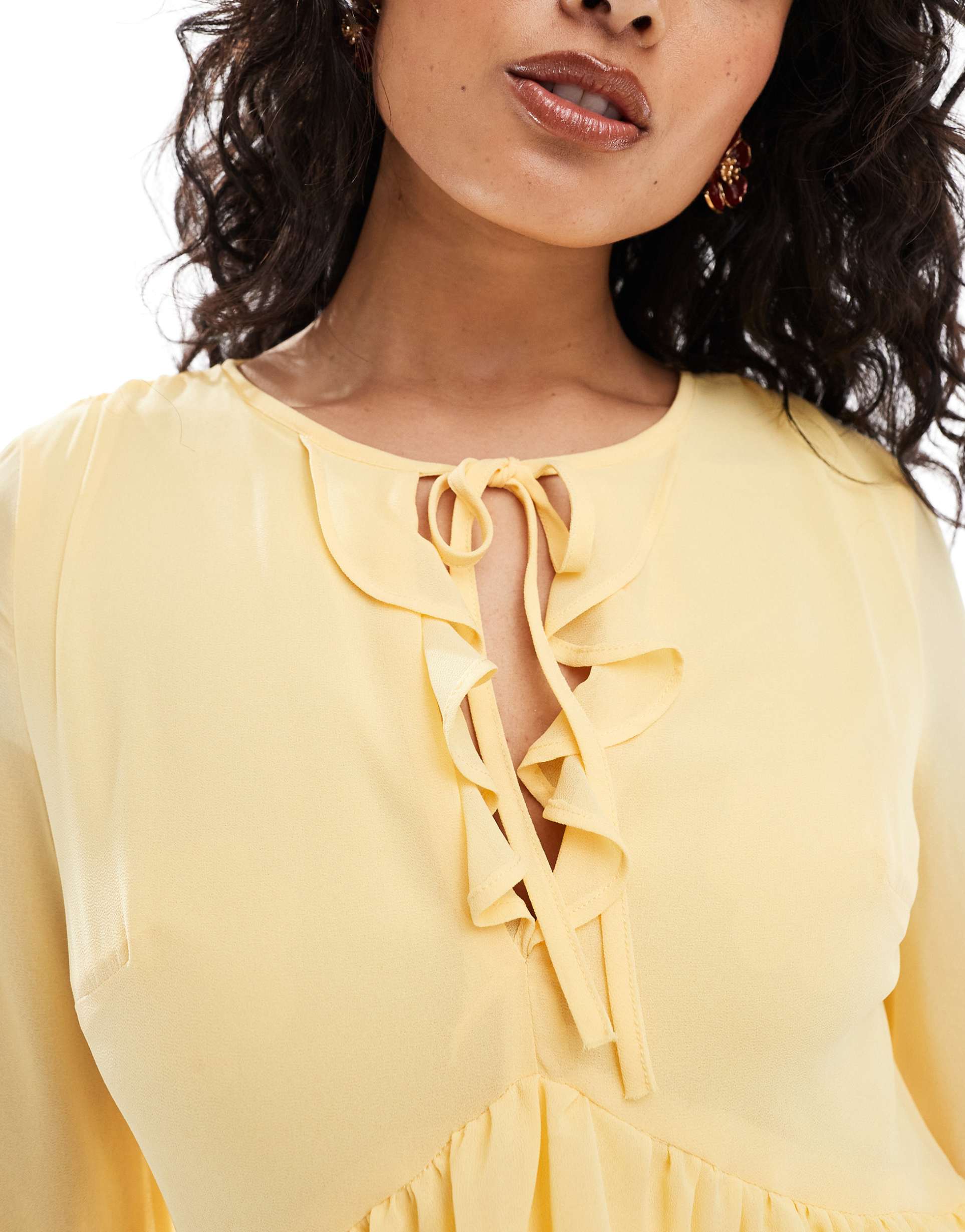 tfnc chiffon maxi dress with frill detail in pale yellow