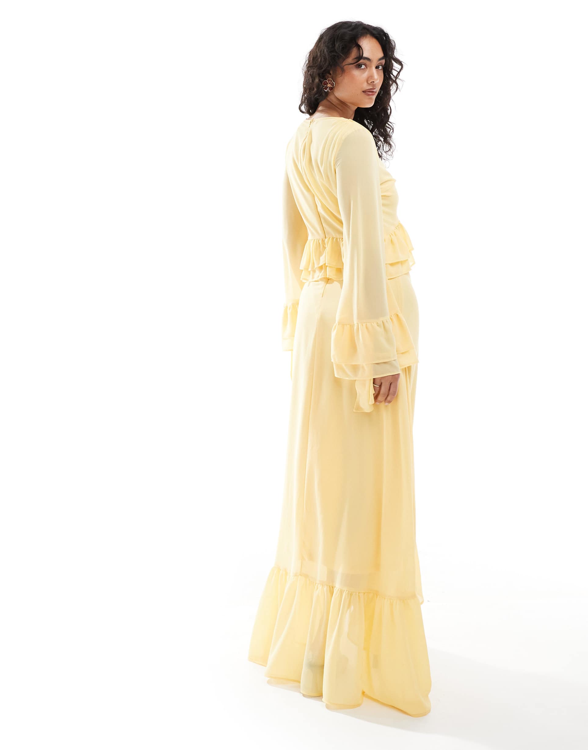 tfnc chiffon maxi dress with frill detail in pale yellow