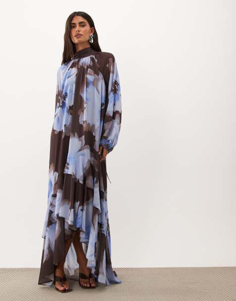 TFNC chiffon maxi dress with tiered hem in blue floral print - view 1