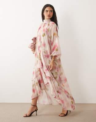 TFNC chiffon maxi dress with tiered hem in floral print