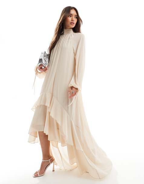 TFNC chiffon maxi dress with tiered hem in mink - view 1