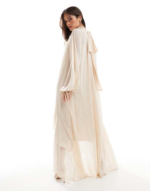TFNC chiffon maxi dress with tiered hem in mink | ASOS