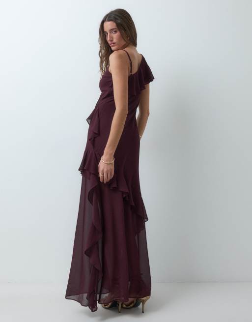 TFNC chiffon maxikjole med asymmetrisk flæse og cami i blomme, 5 af 5