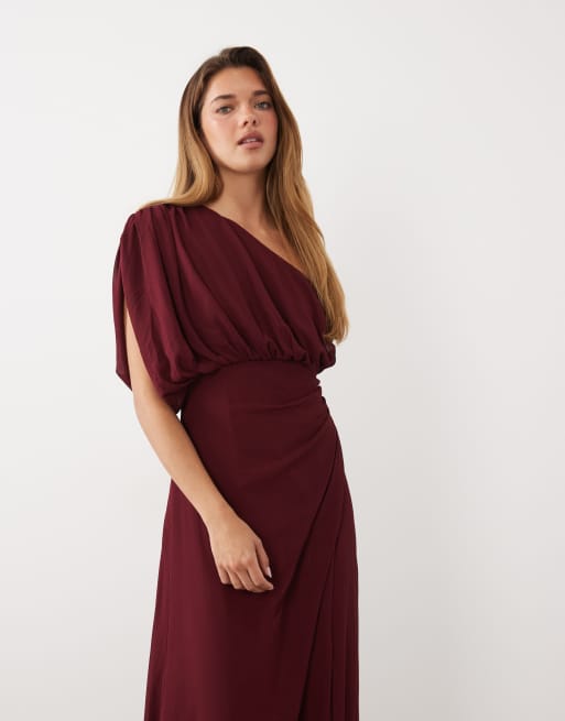 TFNC Chiffon-One-Shoulder-Maxikleid mit Drapierung in Burgunderrot, 3 von 4