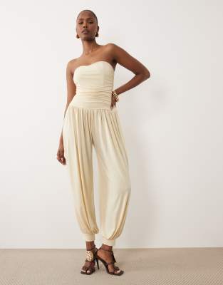 Combinaison bandeau près du corps avec pantalon style sarouel - Crème-Blanc 40
