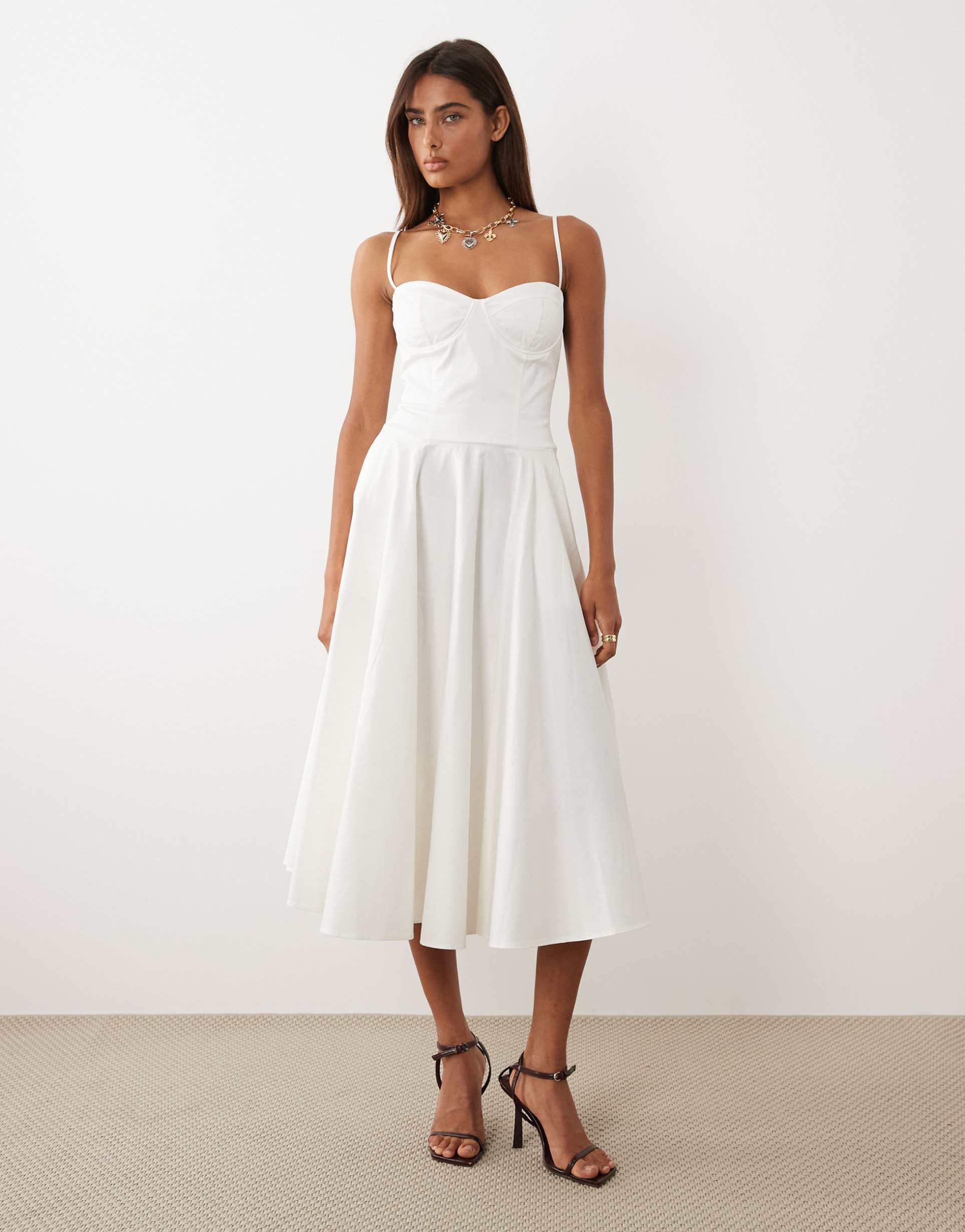 tfnc cotton corset detail cami midi dress in white