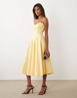 Tfnc Cotton Corset Detail Cami Midi Dress In Yellow