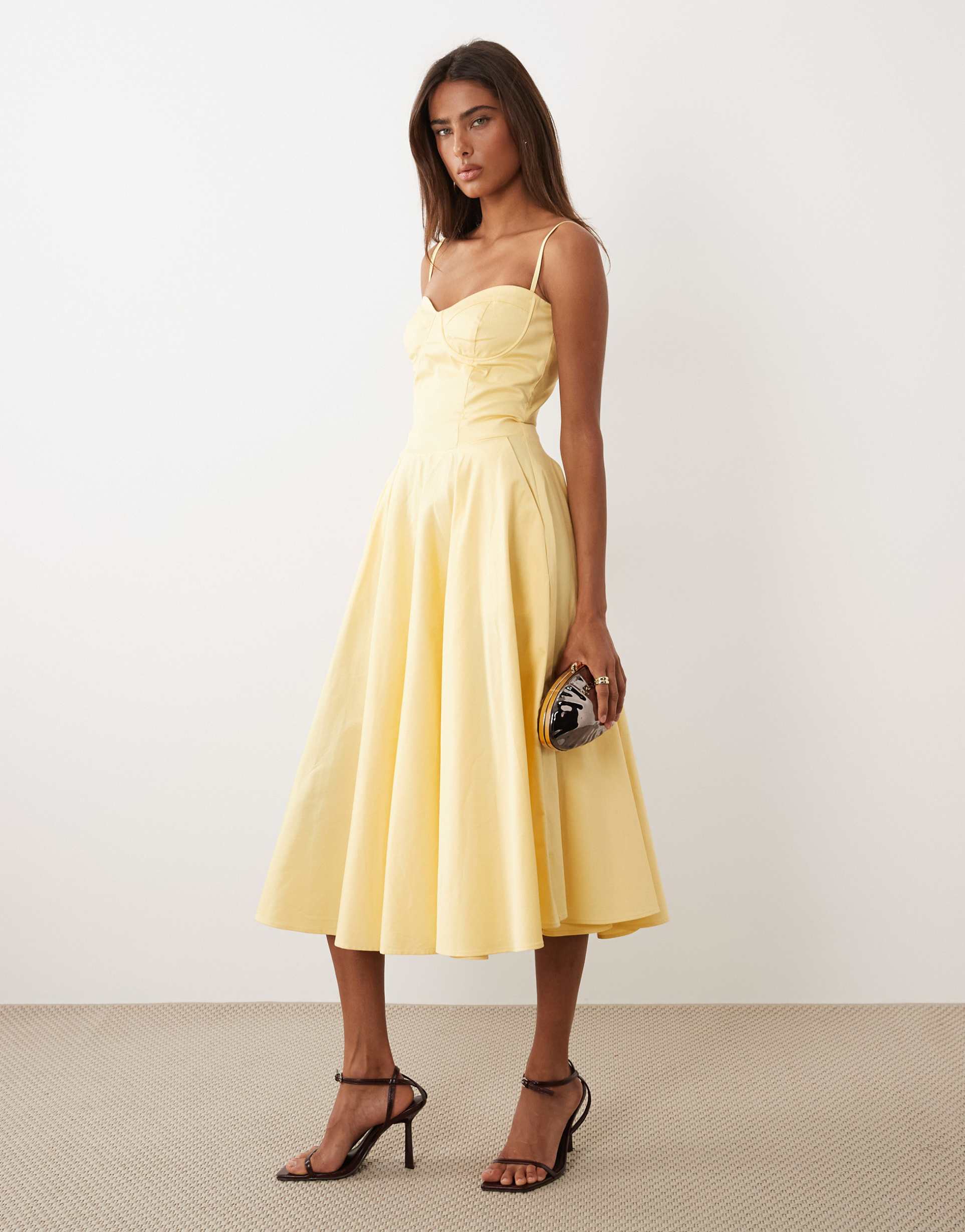 tfnc cotton corset detail cami midi dress in yellow