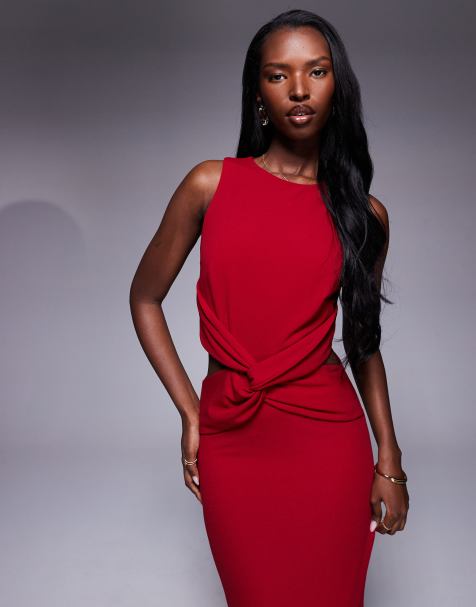 TFNC crepe bodycon maxi dress with cut-out waist in red - view 1