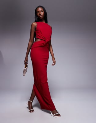 Tfnc Crepe Bodycon Maxi Dress With Cut Out Waist In Red