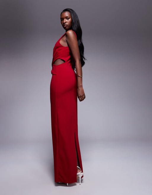 TFNC crepe bodycon maxi dress with cut-out waist in red