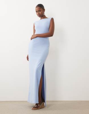 Tfnc Crepe Slash Neck Backless Maxi Dress In Blue
