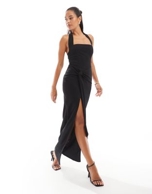 Tfnc Crepe Sqaure Neck Maxi Dress In Black