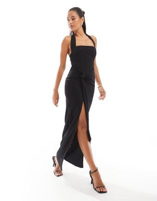 crepe sqaure neck maxi dress in black