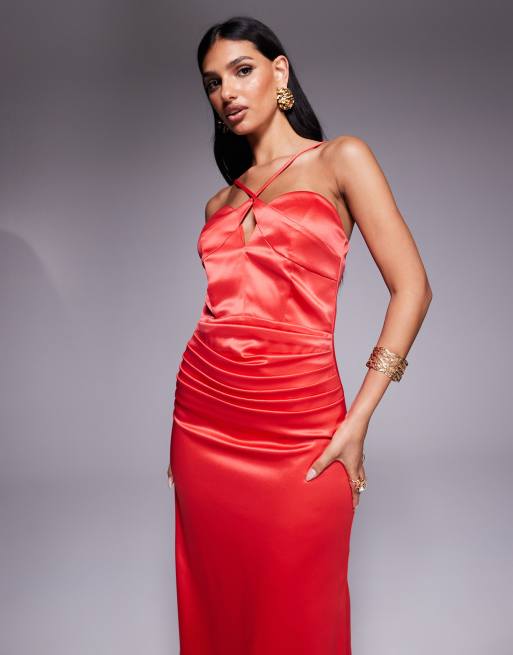 TFNC cross strap maxi dress with trail in red