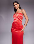 [TFNC] TFNC cross strap maxi dress with train in red 14 RED