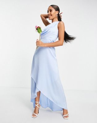 TFNC Bridesmaid one shoulder maxi dress in light blue - ASOS Price Checker