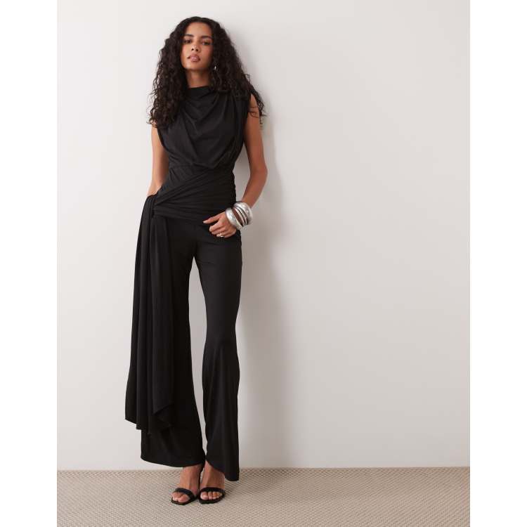 TFNC draped detail sash jumpsuit in black | ASOS