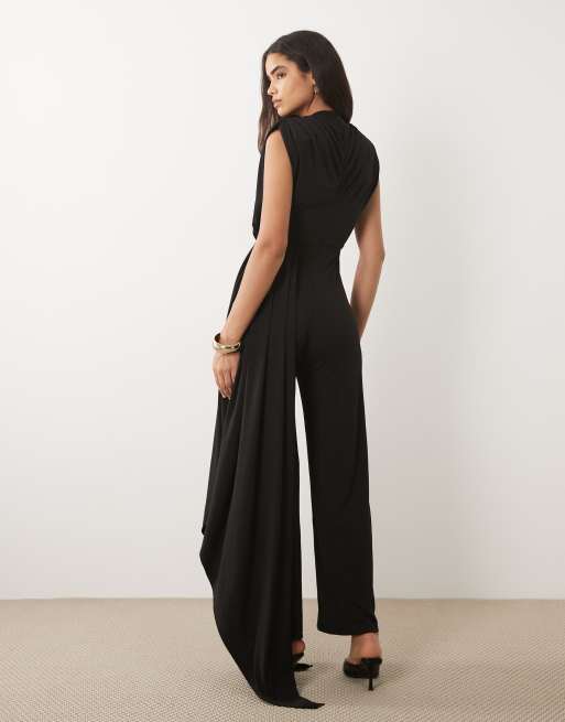 TFNC draped detail sash jumpsuit in black | ASOS