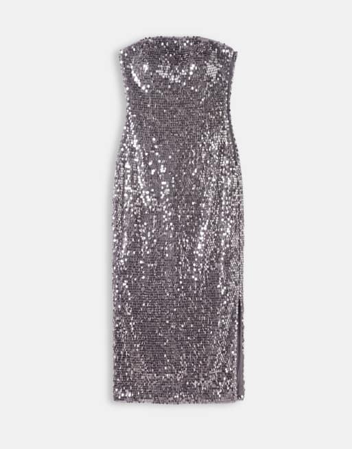 TFNC embellished bandeau corset detail maxi dress in charcoal grey, 5 of 8