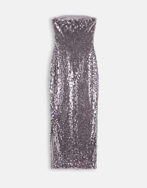 TFNC embellished bandeau corset detail maxi dress in charcoal grey, 6 of 8