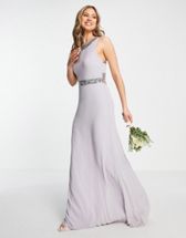 TFNC Maternity Bridesmaid chiffon v front midi dress with pleated skirt in whisper  pink