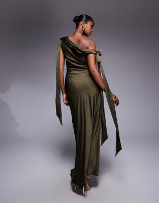 Tfnc Fallen Shoulder Maxi Dress With Tie Details In Green