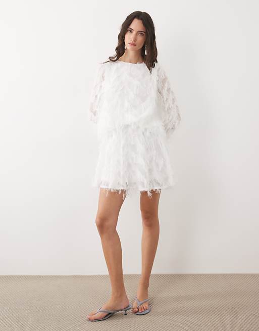 white bell sleeve mini dress Sweet Society Lace - Ivory Cream 85% rayon / 15% nylon TFNC faux feather bell sleeve