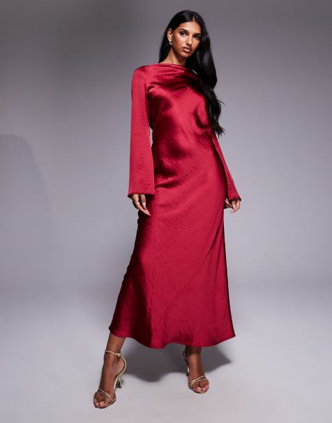 TFNC flared long sleeve maxi dress in red - view 1