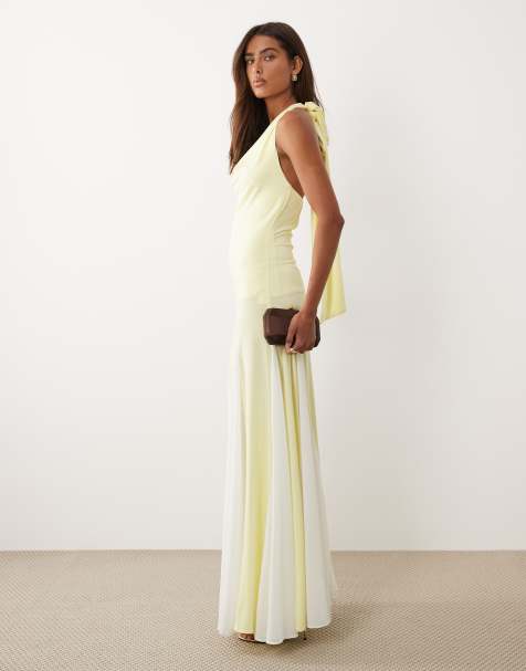 TFNC - Gul og cremehvid maxikjole med halterneck i chiffon - view 1