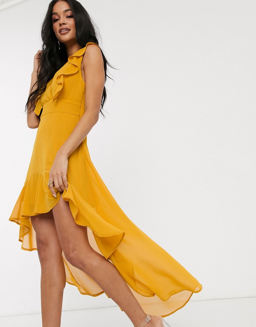 TFNC - Halflange jurk met lage achterkant en ruchedetail-Geel