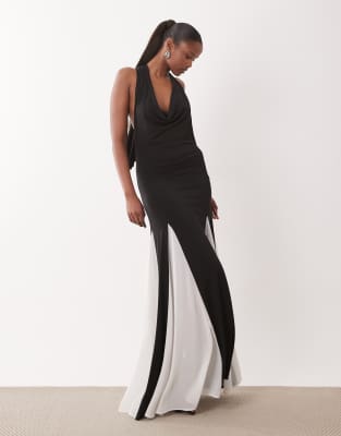 Tfnc Halter Neck Chiffon Maxi Dress In Black