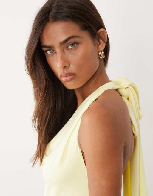 TFNC halter neck chiffon maxi dress in yellow and cream, 3 of 4